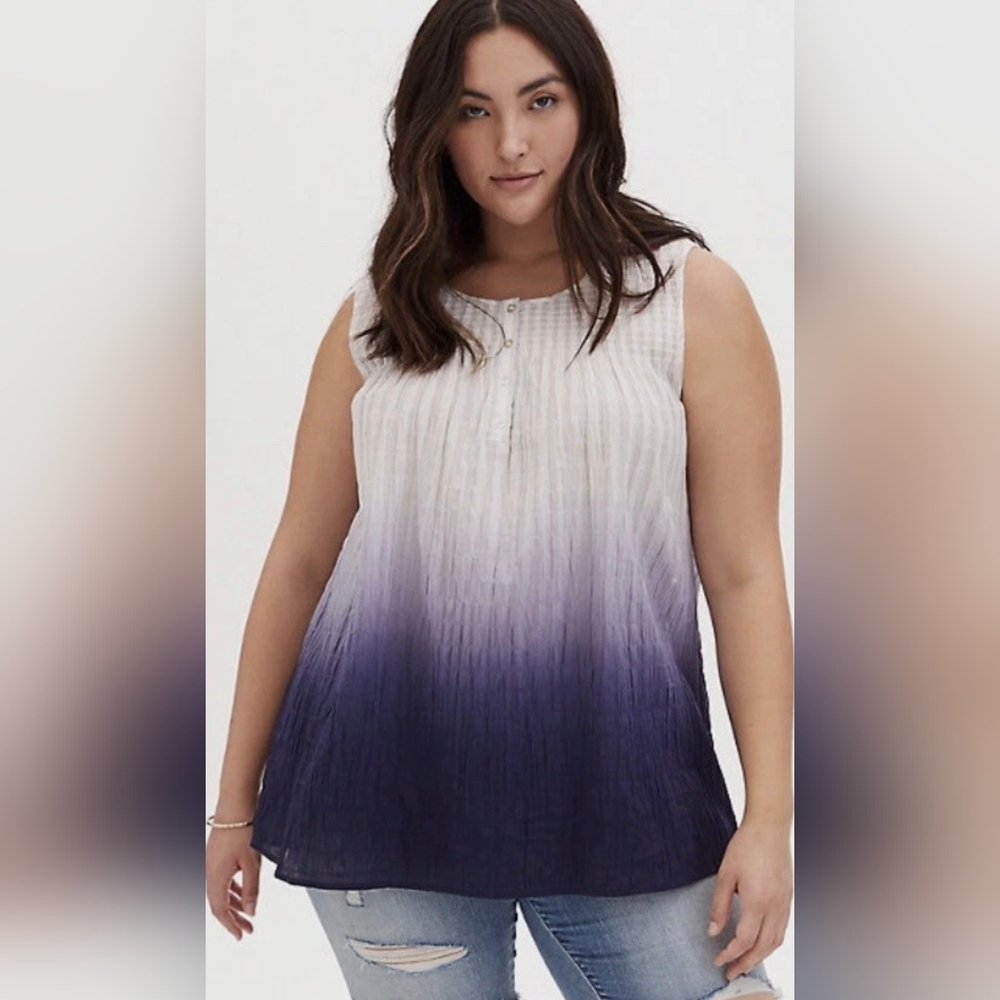 Torrid Navy Ombre Smocked Henley Tank Top 2X 18 20